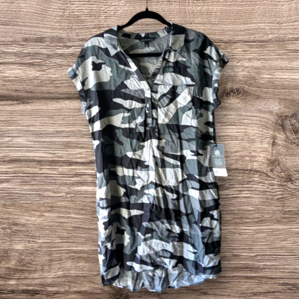NWT Rock & Republic Shirtdress Camouflage Womens Shirt Sleeve Button Size Medium